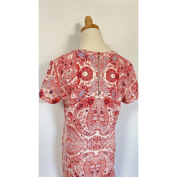 Adrienne Vittadini Red Paisley Crew Neck Short Sleeve Western Pattern Dress US 6 - Picture 6 of 7